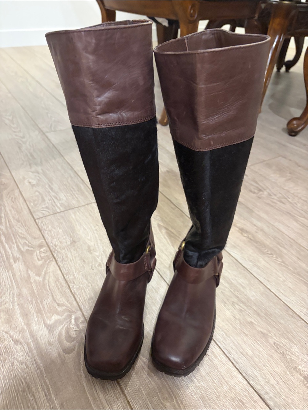 Lucky Brand Brown Leather and Black Over-the-Knee Riding Boots